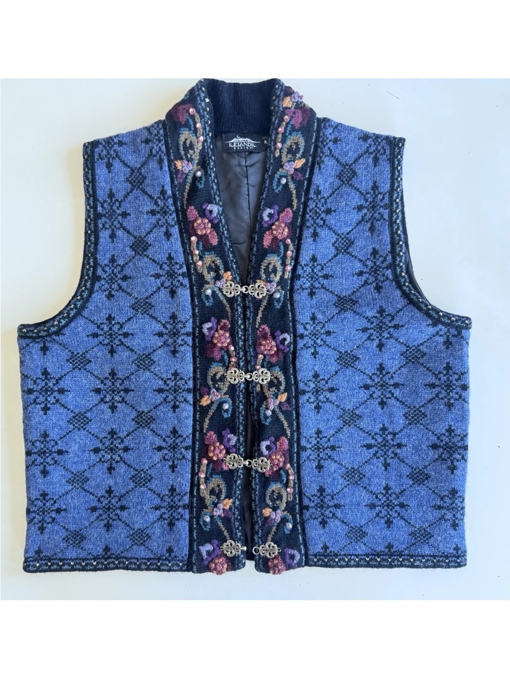 Icelandic Design Floral Embroidered Wool Vest Nordic Design Granny Fairy